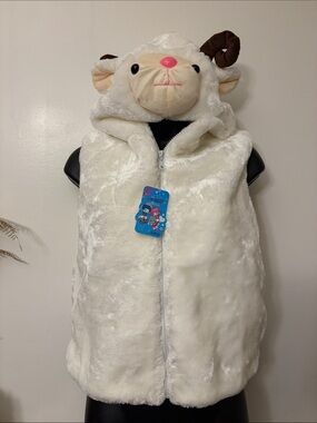 Plush Lamb Hooded Vest - White Faux Fur